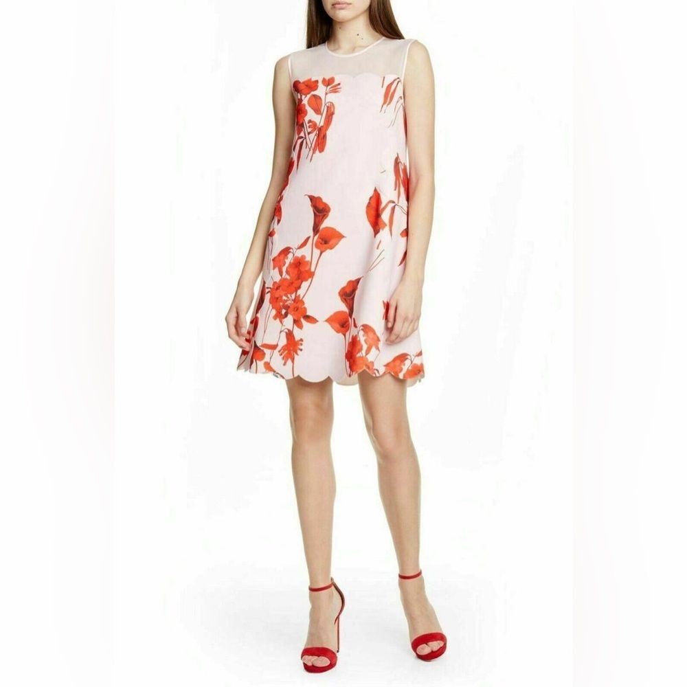 Ted Baker Jaazmin Fantasia-Print Mini Scuba Scallop Dress NWOT US 6